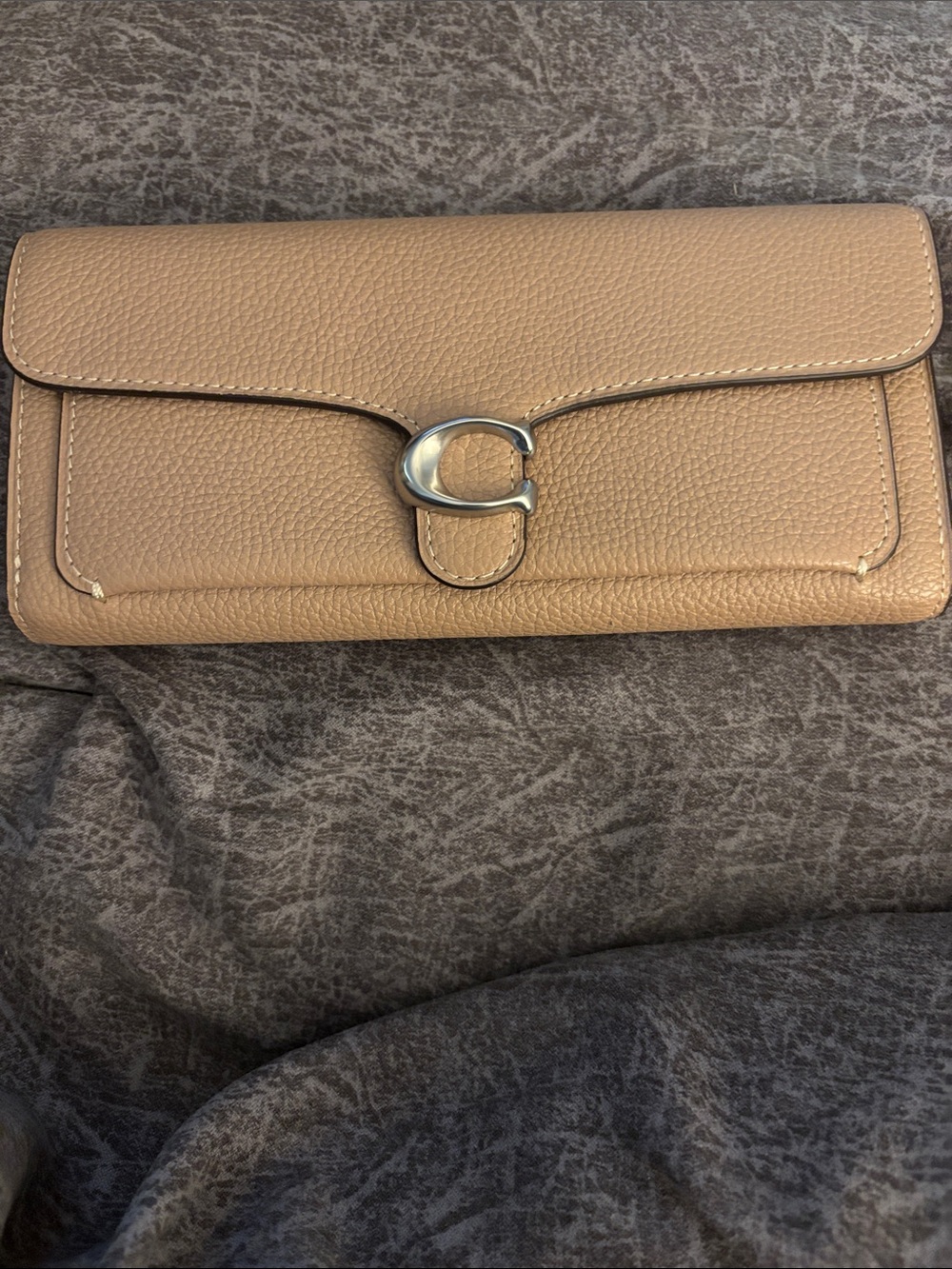 Coach Beige Pebbled Leather Continental Wallet with Silver 'C' Closure